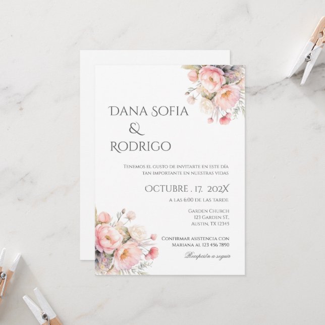 Boho Spanish Wedding Invitation (Front/Back In Situ)
