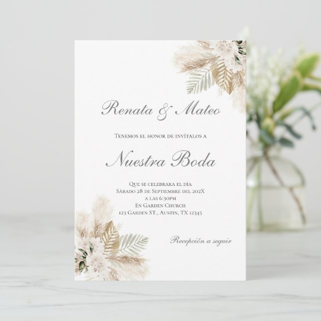 Boho Spanish Wedding Invitation (Standing Front)