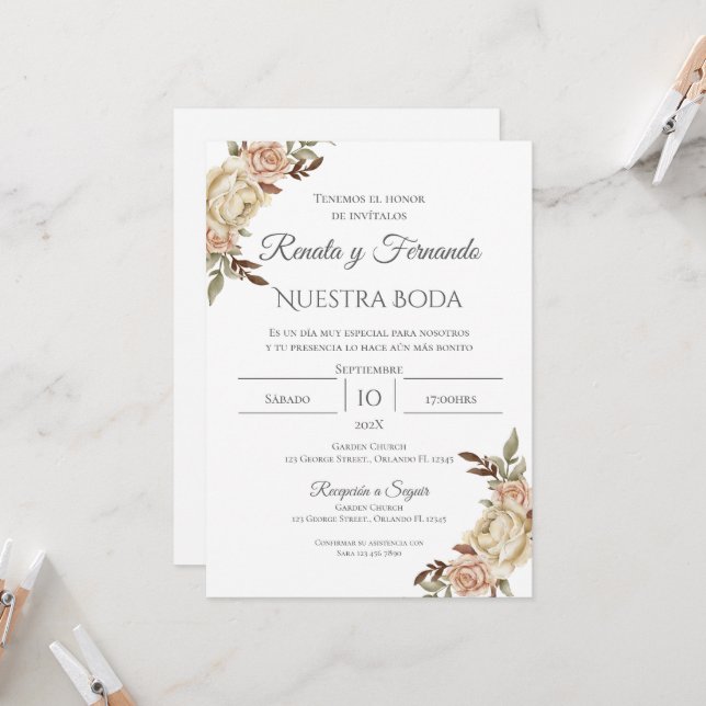 Boho Spanish Wedding Invitation (Front/Back In Situ)