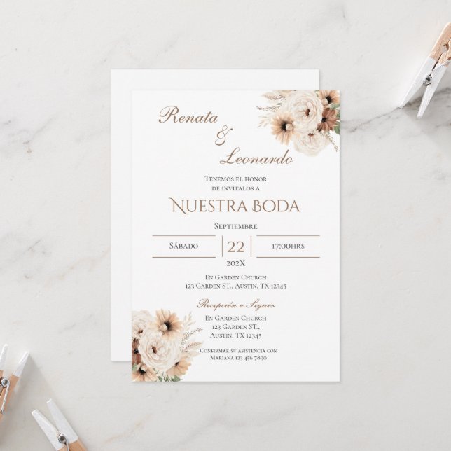 Boho Spanish Wedding Invitation (Front/Back In Situ)