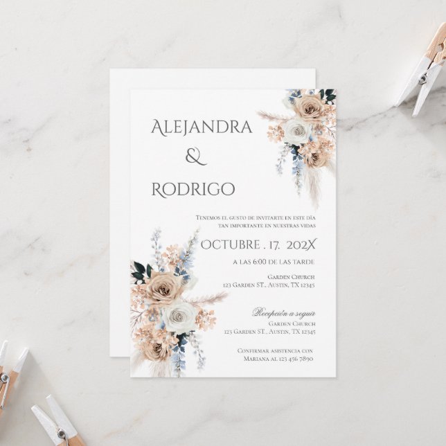 Boho Spanish Wedding Invitation (Front/Back In Situ)