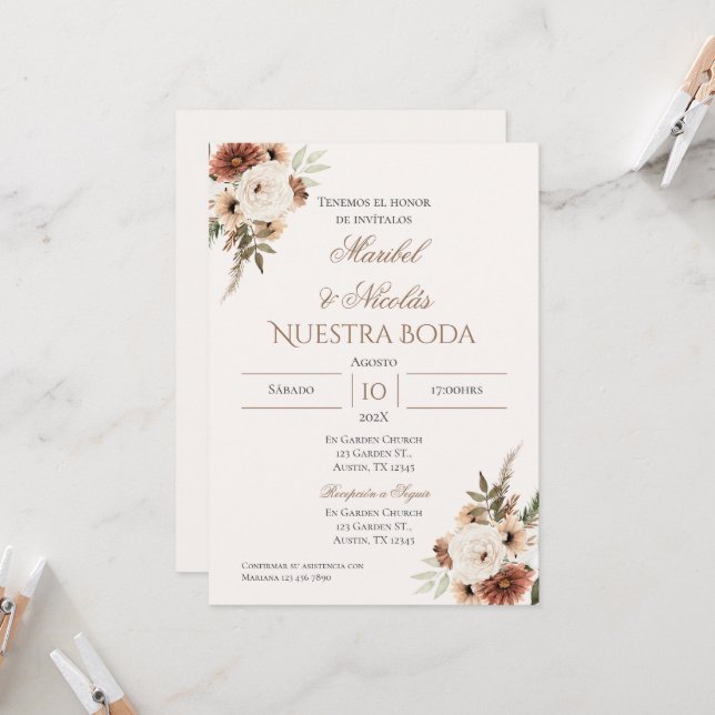 Boho Spanish Wedding Invitation (Front/Back In Situ)