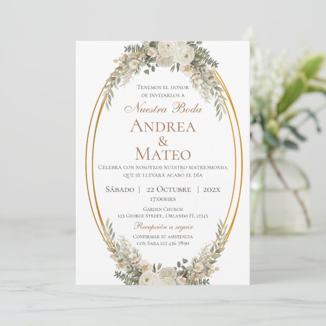 Boho Spanish Wedding Invitation (Standing Front)