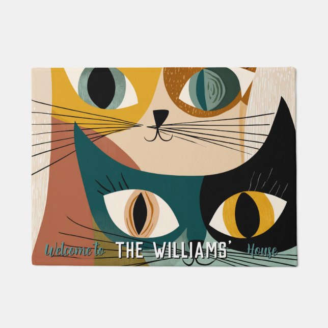 Boho Sphynx Cat Mum Dad House Decor Welcome Mat  (Front)