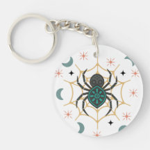 Boho Spider & Web Keychain – Tribal Style Line Art