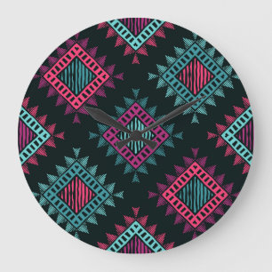 Boho Spirit: Tribal Ethnic Seamless Large Clock
