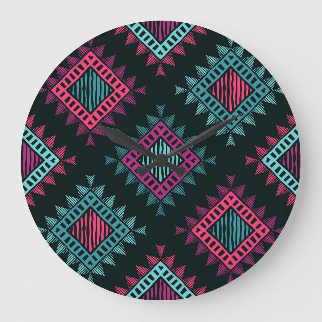 Boho Spirit: Tribal Ethnic Seamless Large Clock (Front)