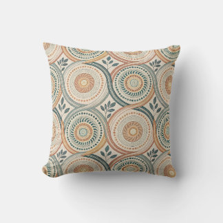 Boho Spiritual Circle Mandala & Botanical Leaf Art Cushion