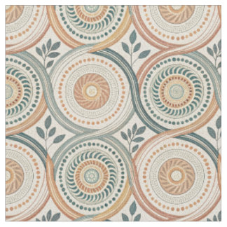 Boho Spiritual Circle Mandala & Botanical Leaf Art Fabric