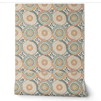 Boho Spiritual Circle Mandala & Botanical Leaf Art Wallpaper