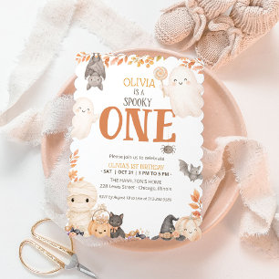 Boho Spooky One 1st Birthday Cute Ghost Halloween Invitation