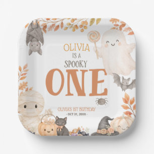 Boho Spooky One 1st Birthday Cute Ghost Halloween Paper Plate