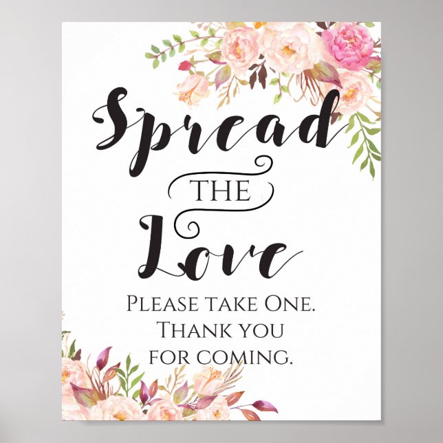 Boho Spread the Love , favour sign, wedding favour Poster (Front)