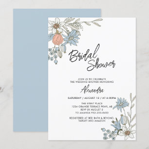 Boho Spring Blue Floral Bridal Brunch Shower Invit Invitation