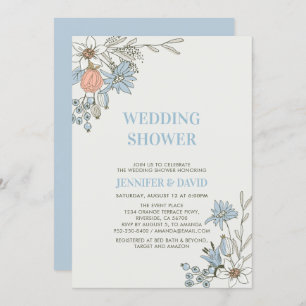 Boho Spring Blue Floral Couples Wedding Shower Inv Invitation