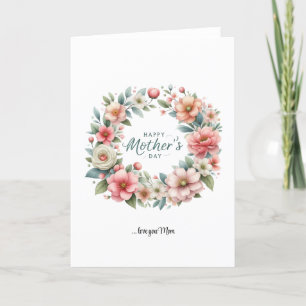 Boho spring blush floral wreath Happy Mother's Day Holiday Card