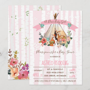Boho Spring, Dear Baby Girl Woodland Shower Invite