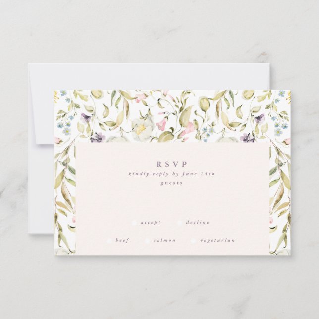 Boho Spring Elegant Botanical Florals Wall Wedding RSVP Card (Front)