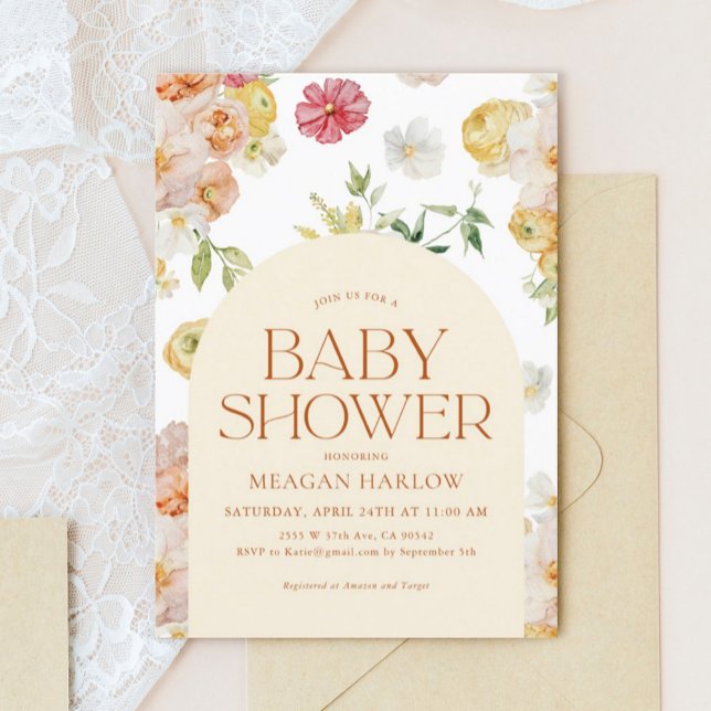 Boho Spring  Flowers Girl Baby Shower Invitation (Creator Uploaded)