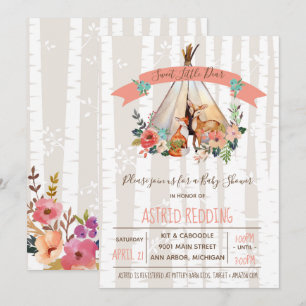 Boho Spring Little Deer Woodland Baby Shower Invitation