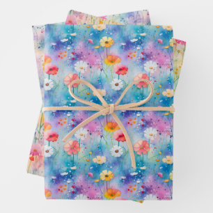 BOHO SPRING MEADOW FLORAL WRAPPING PAPER SHEET