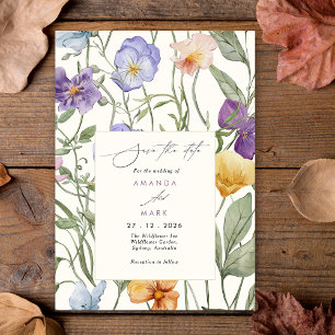 Boho Spring Purple Wildflowers bloom Save the date Invitation