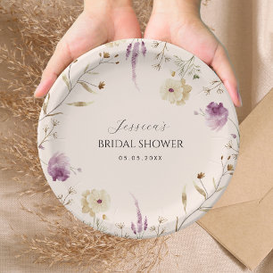 Boho Spring Summer Lilac Wildflowers Bridal Shower Paper Plate