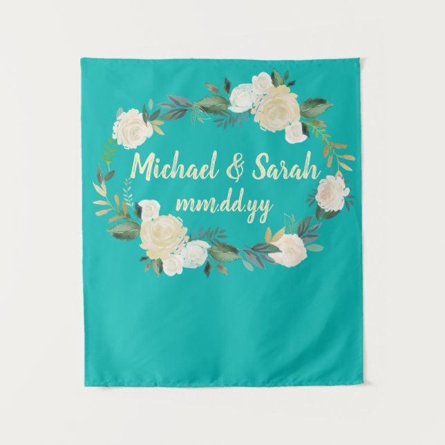 Boho Spring Wedding Reception Photo Booth Backdrop Tapestry (Front)