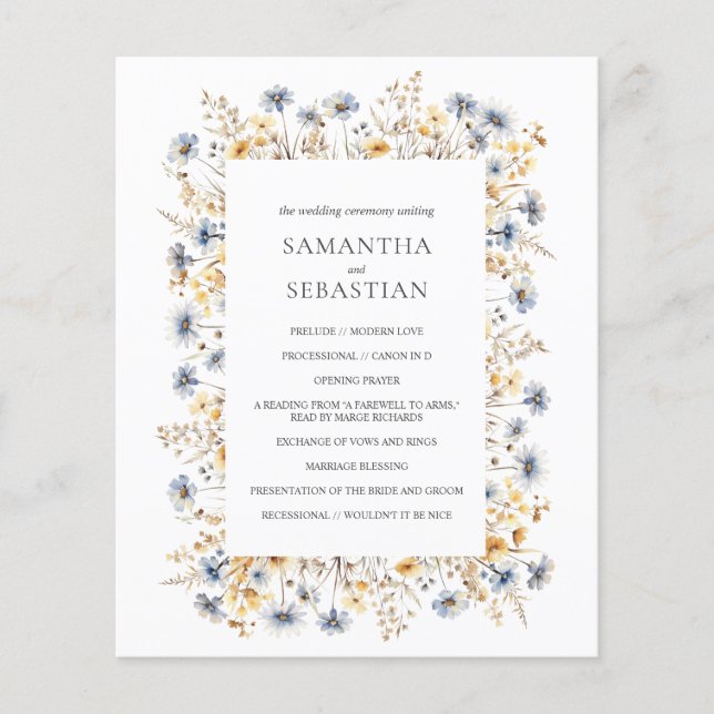 Boho Spring Wildflower | Botanical Wedding Program (Front)