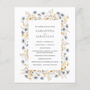 Boho Spring Wildflower   Botanical Wedding Program