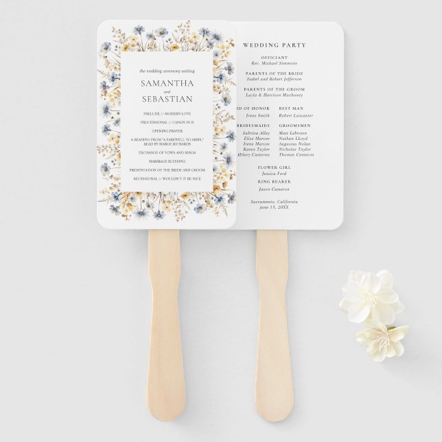 Boho Spring Wildflower | Botanical Wedding Program Hand Fan (Front and Back)
