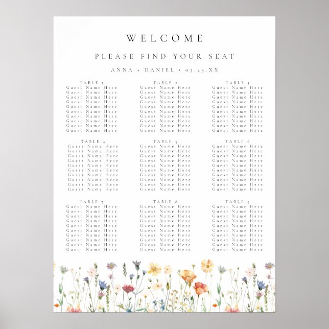 Boho Spring Wildflower Wedding Seating Chart (Front)
