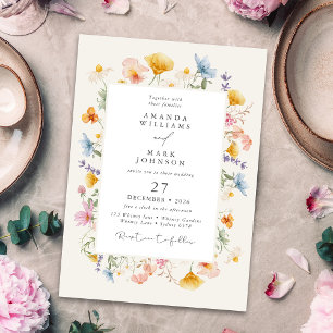 Boho Spring Wildflowers Botanical Garden Wedding Invitation