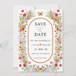 Boho Spring Wildflowers Butterflies Save the Date