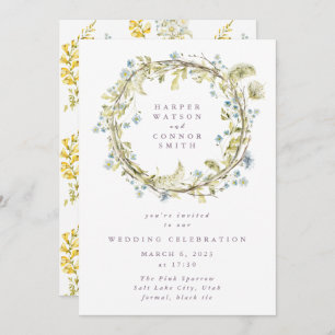 Boho Spring Wreath Wildflower Pampas Wedding Invitation
