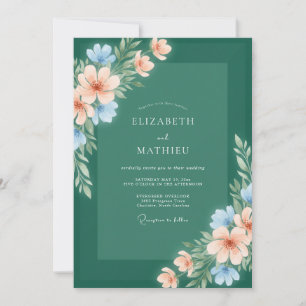 Boho Spruce Periwinkle Blossom Wedding Invitation