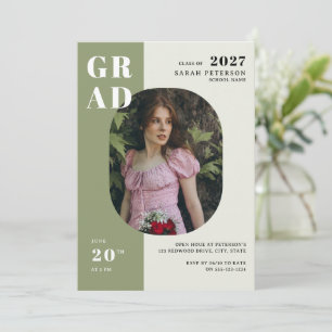 Boho Ssge Green Bold Typography Photo Graduation Invitation