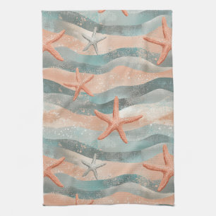 Boho Starfish Terracotta Teal Organic Beach Tea Towel