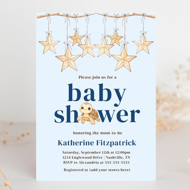Boho Stars Baby Sea Turtle Nautical Baby Shower Invitation (Boho Stars Baby Sea Turtle Nautical Baby Shower Invitation)