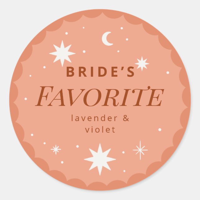 Boho stars favourite flavour wedding favour sticke classic round sticker (Front)