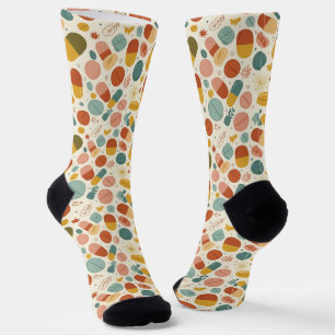 Boho Stars Feathers Pharmacy Socks CPhT Teal