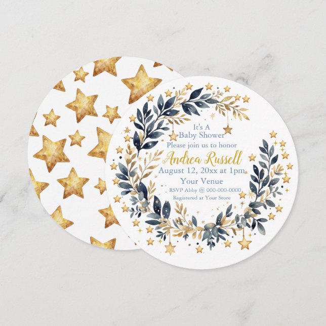 Boho Stars Greenery Baby Shower Invitation (Front/Back)