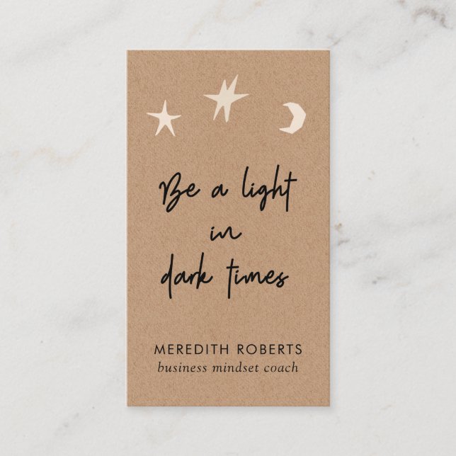 Boho Stars Moon Motivational Quote Kraft Business Card (Front)