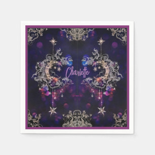 Boho Stars & Moon Purple Add Name Birthday Napkin