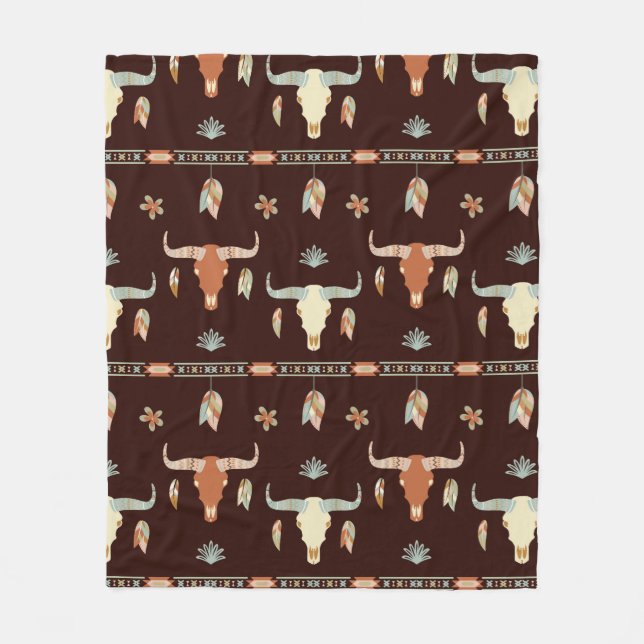 Boho Steer Pattern Fleece Blanket (Front)