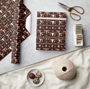 Boho Steer Pattern Western Wrapping Paper