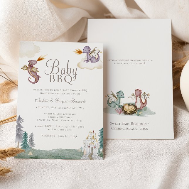 Boho Storybook Dragon Baby BBQ Baby Shower Invitation (Creator Uploaded)
