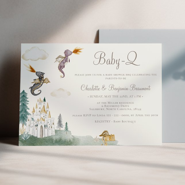 Boho Storybook Dragon Baby-Q BBQ Baby Shower Invitation (Creator Uploaded)