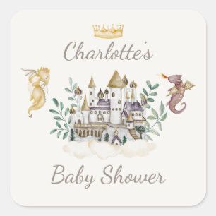 Boho Storybook Dragon Baby Shower Favour Square Sticker