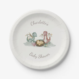 Boho Storybook Dragon Baby Shower Paper Plate